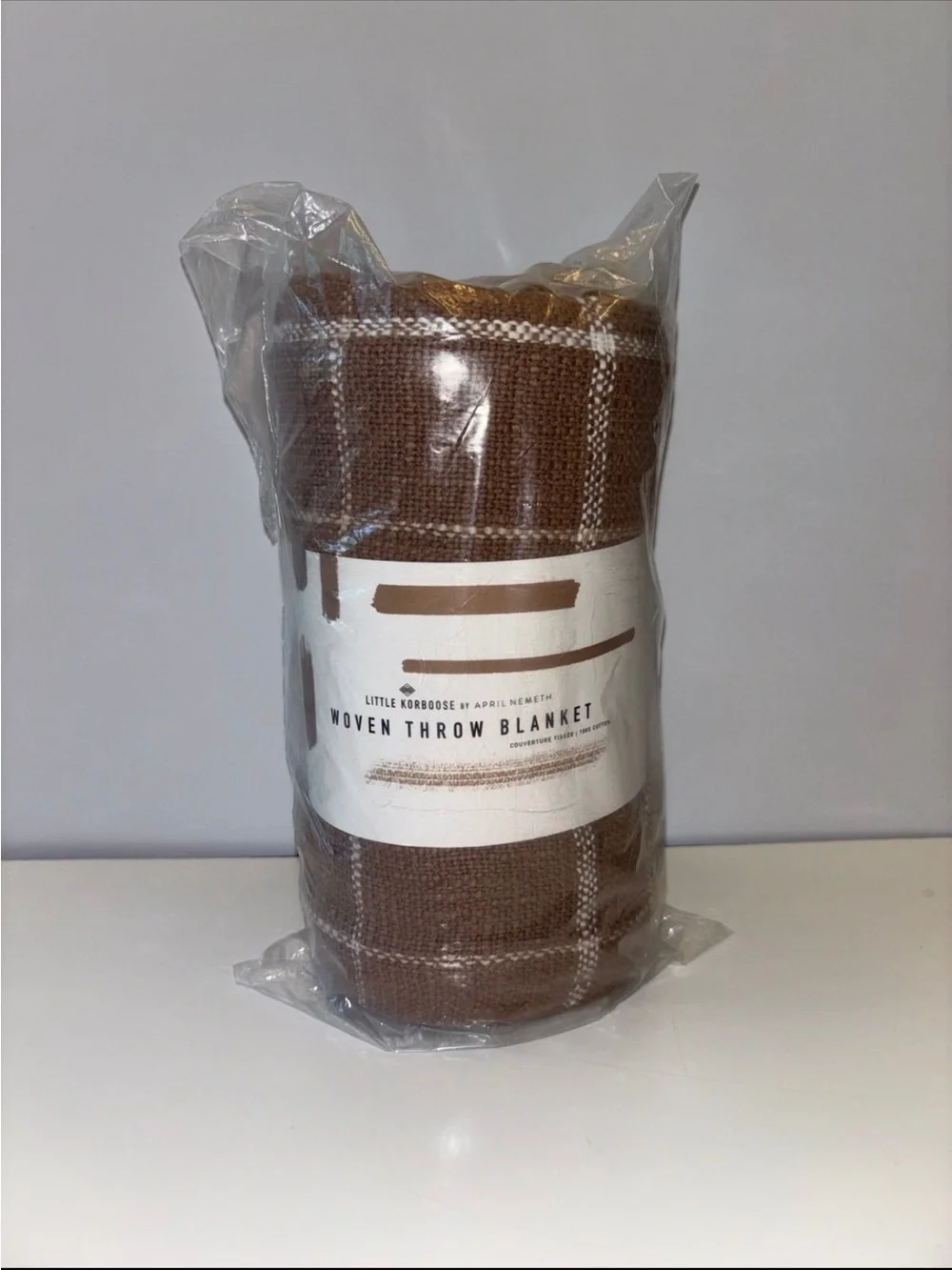 NEW LITTLE KORBOOSE WOVEN THROW BLANKET MOCHA MOUSSE